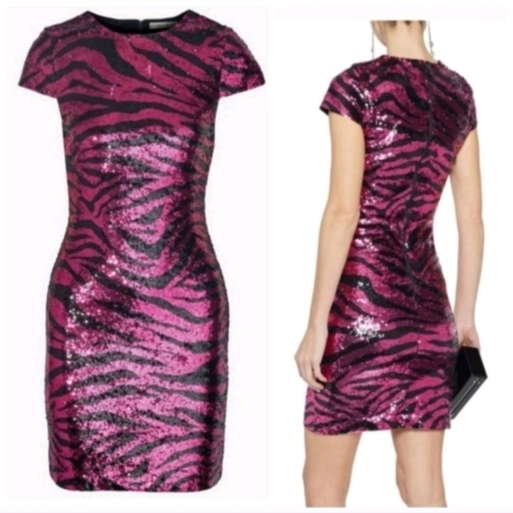 Alice + Olivia nat tiger print sequin mini dress Size 12 - Picture 2 of 15